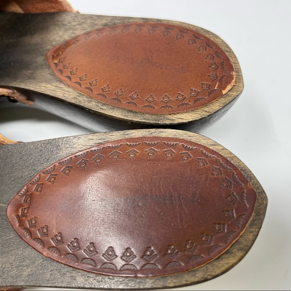 Matisse Mules carved wood block heel womens 8 brown leather shoes - Picture 8 of 12